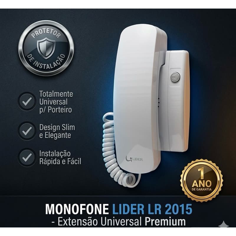 Monofone Interfone Lider LR 2015 Extensão Universal para Porteiro Eletronico Design Slim