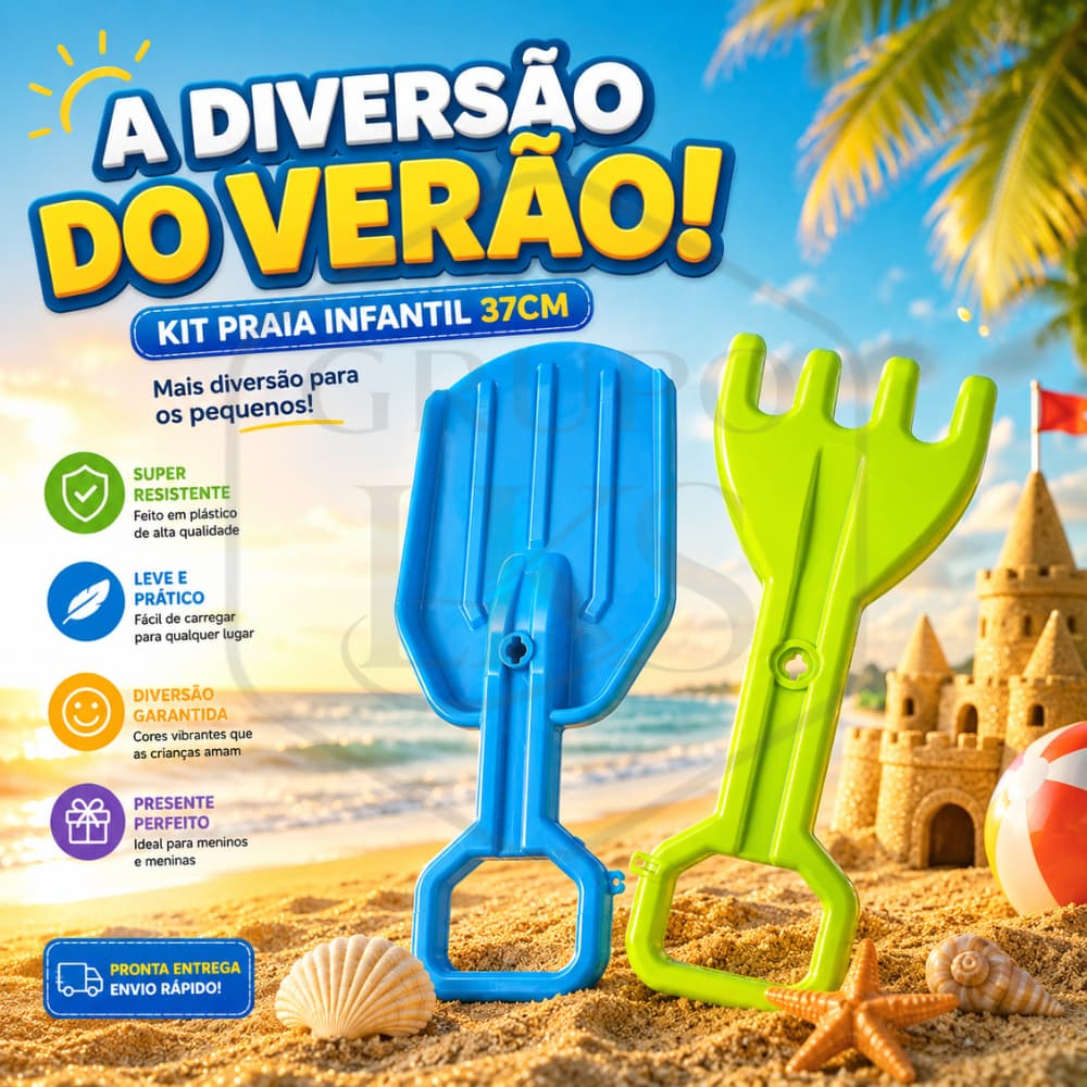 Brinquedo De Praia Infantil Kit Pá E Rastelo Grande Para Areia E Parque Cores Variadas