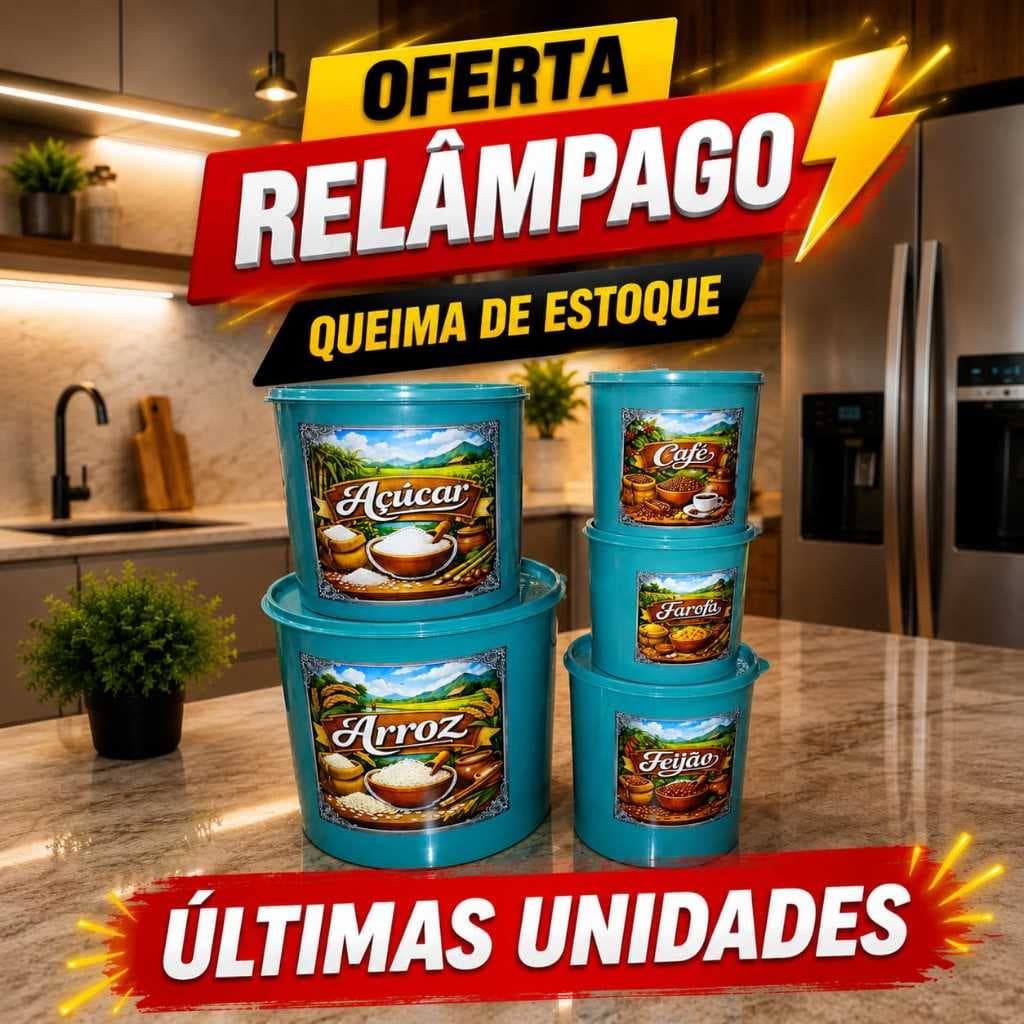 Kit 5 Potes Mantimentos – Cozinha Organizada, Sem Vazamento, Super Prático