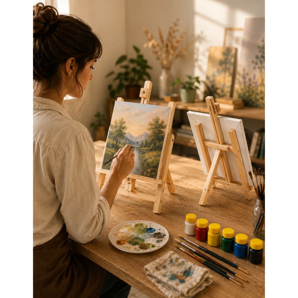 Cavalete Pintura Dobrável Mesa Madeira Profissional 70cm