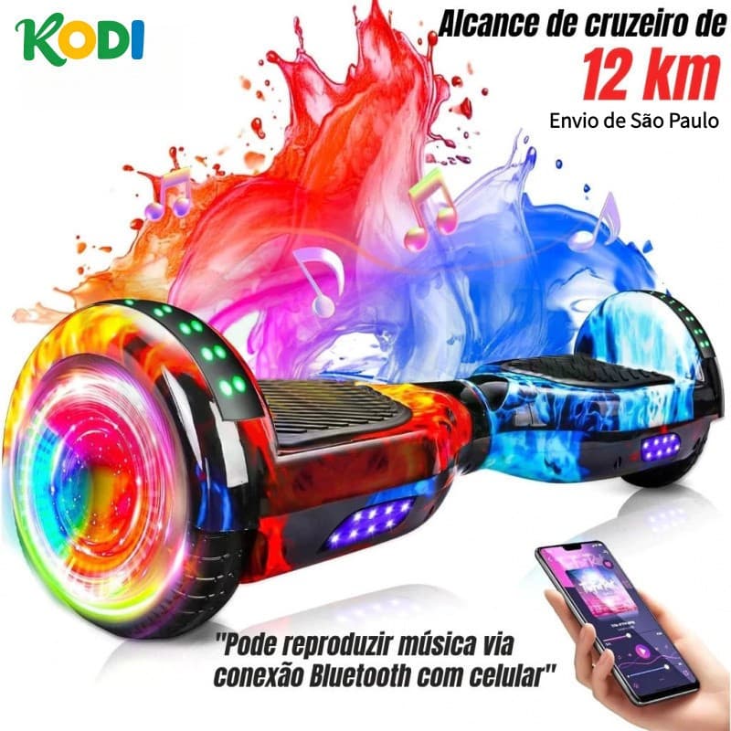 Hoverboard Infantil Skate Elétrico 6,5" Luzes LED Bluetooth | Bateria de Grande Capacidade e Autonomia Alta-P10
