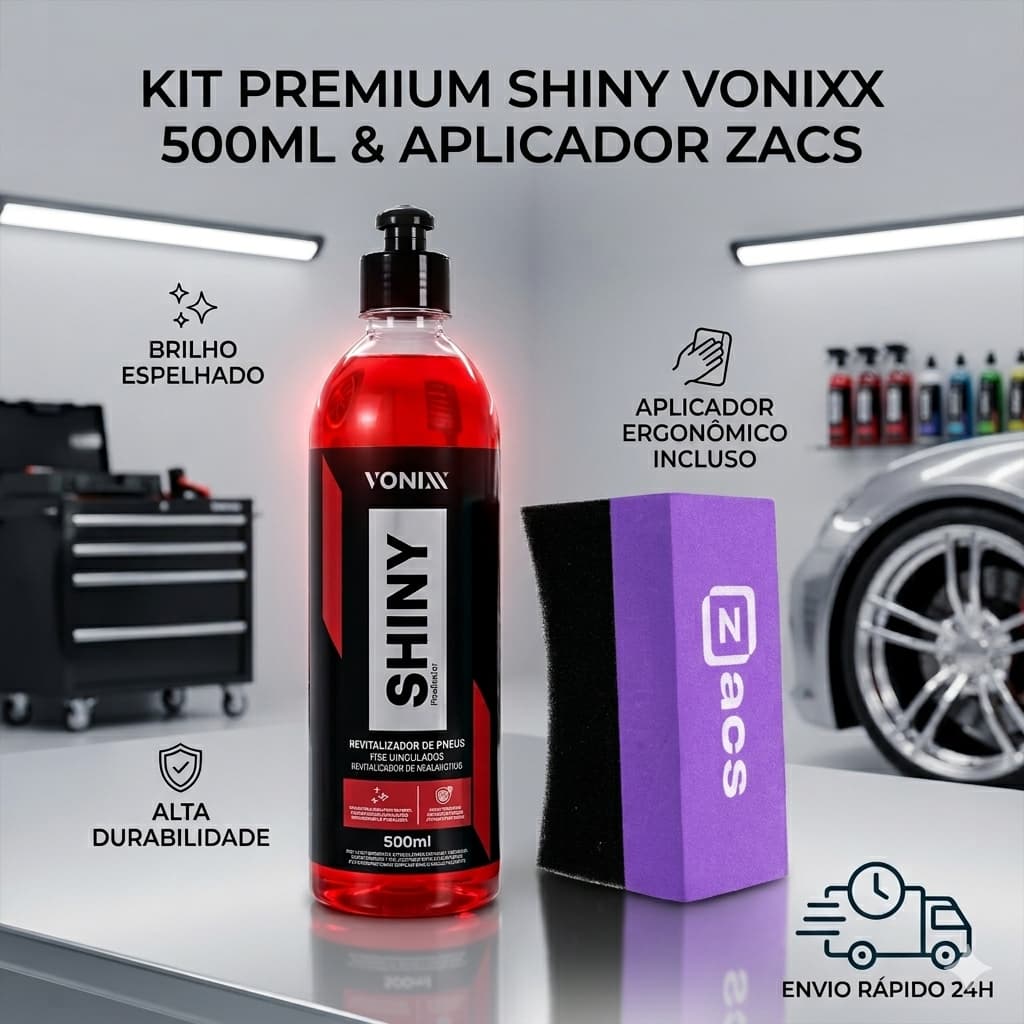 Revitalizador de Pneus Shiny Vonixx 240ml + Aplicador Espuma Vintex