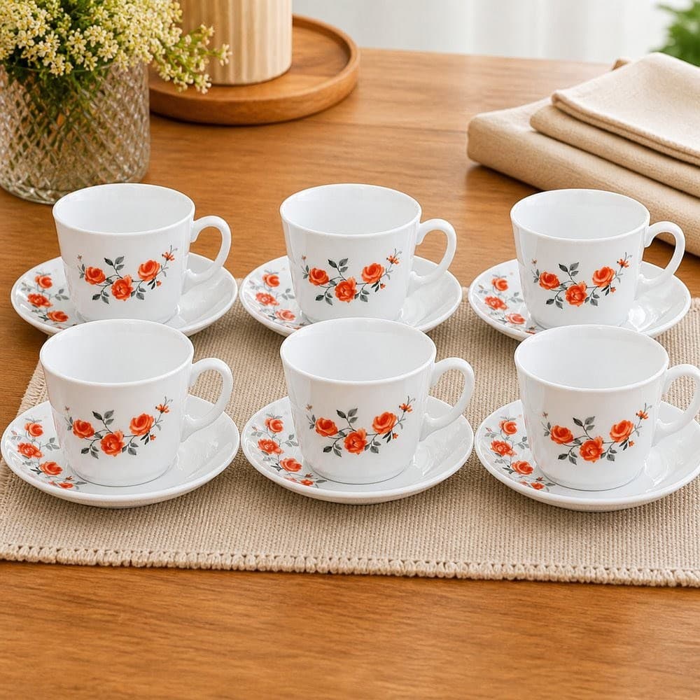 Conjunto Xícaras Chá C/ Pires 12 Peças Luxo Elegante Mesa Posta Presente