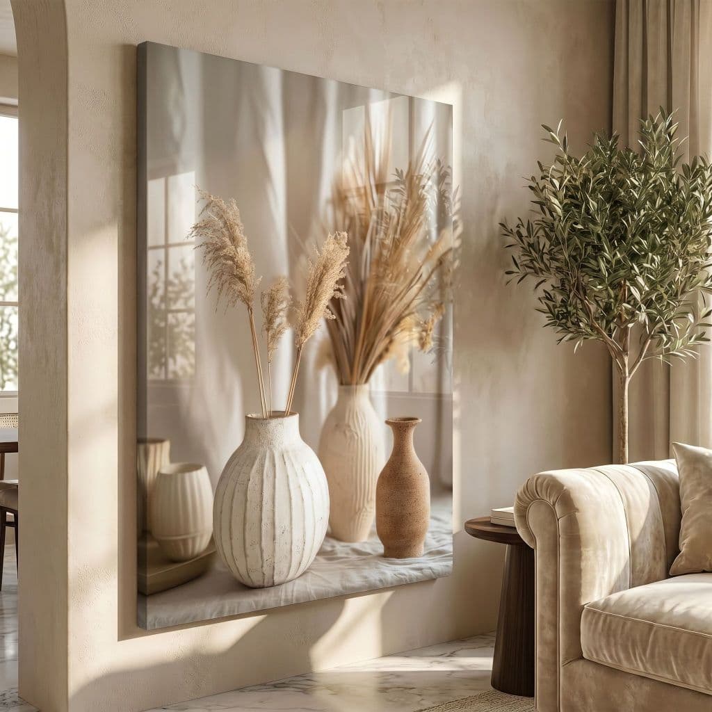 Quadro Decorativo 80x110cm Arte Moderna Jarros Folhas Decoração de Parede Hall Luxo Sala Quarto MDF