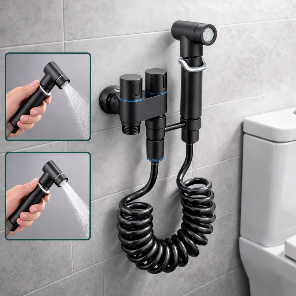 Ducha Higiênica com Registro Conjunto Duplo de 2 Saídas Banheiro 1/2 mm Pulverizador Jato e Ajustável