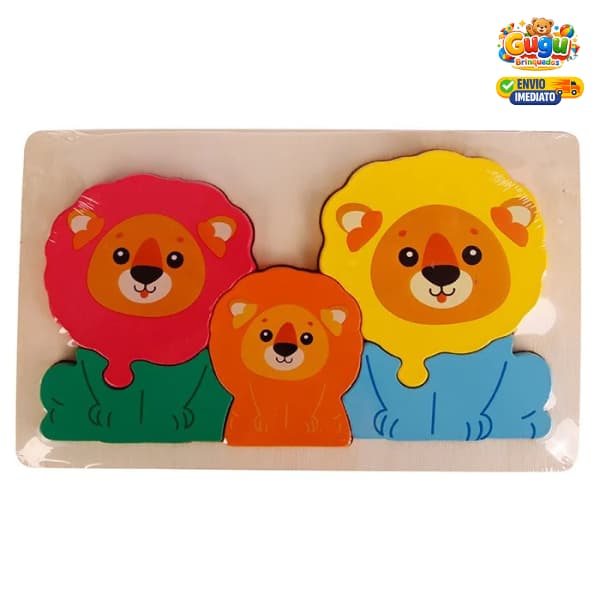 Quebra-cabeça Madeira 3D Infantil Educativo Montessori Animais C/6 Peças  kit com 2,4,6 pcs