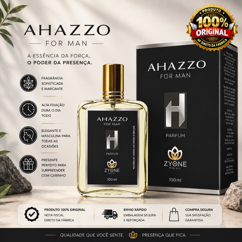 Ahazzo Zyone Cosméticos Masculino Parfum 100ml Alta Fixação 25% Essência Premium