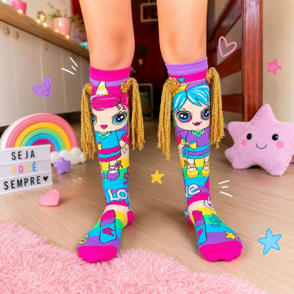 Meia Maluca Desenho em 3D – Meia Infantil Alta Presente Criativo Semana da Criança Festa do Pijama