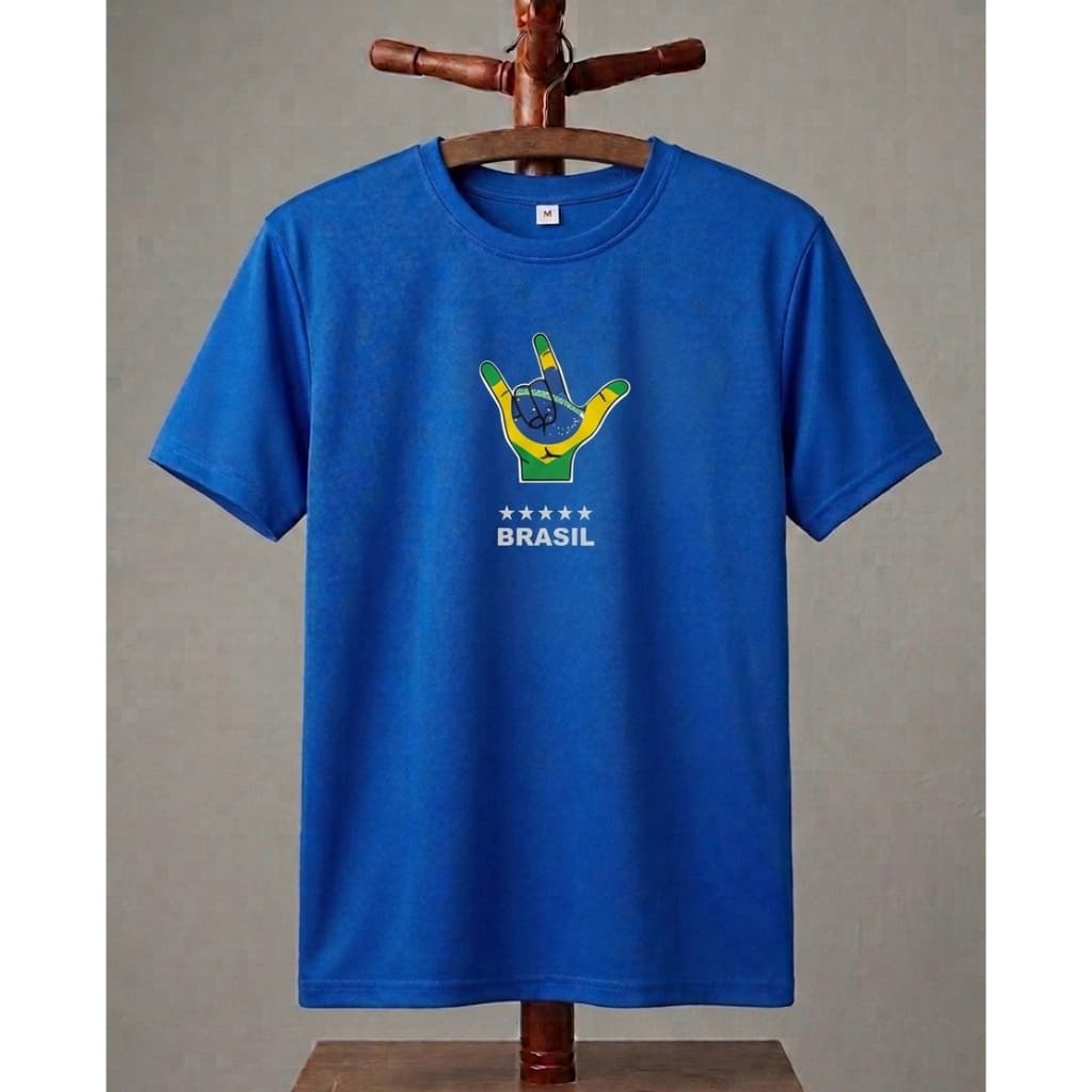 BRASIL Camiseta Azul Seleção Personalizada LIBRAS Inclusão Homem Mulher Unissex Adulto Básica Confortável Durabilidade