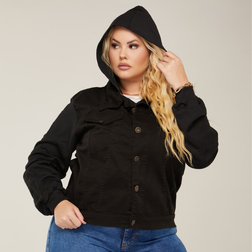 Jaqueta Jeans Plus Size Feminina Casual Com Moletom de qualidade e confortável estilosa