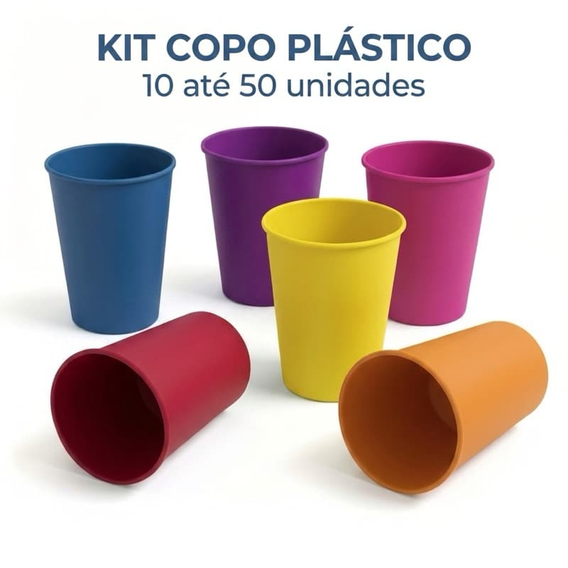Kit 10 ate 50 Copos Multiuso 330ml em Plástico Rígido - Diversas Cores