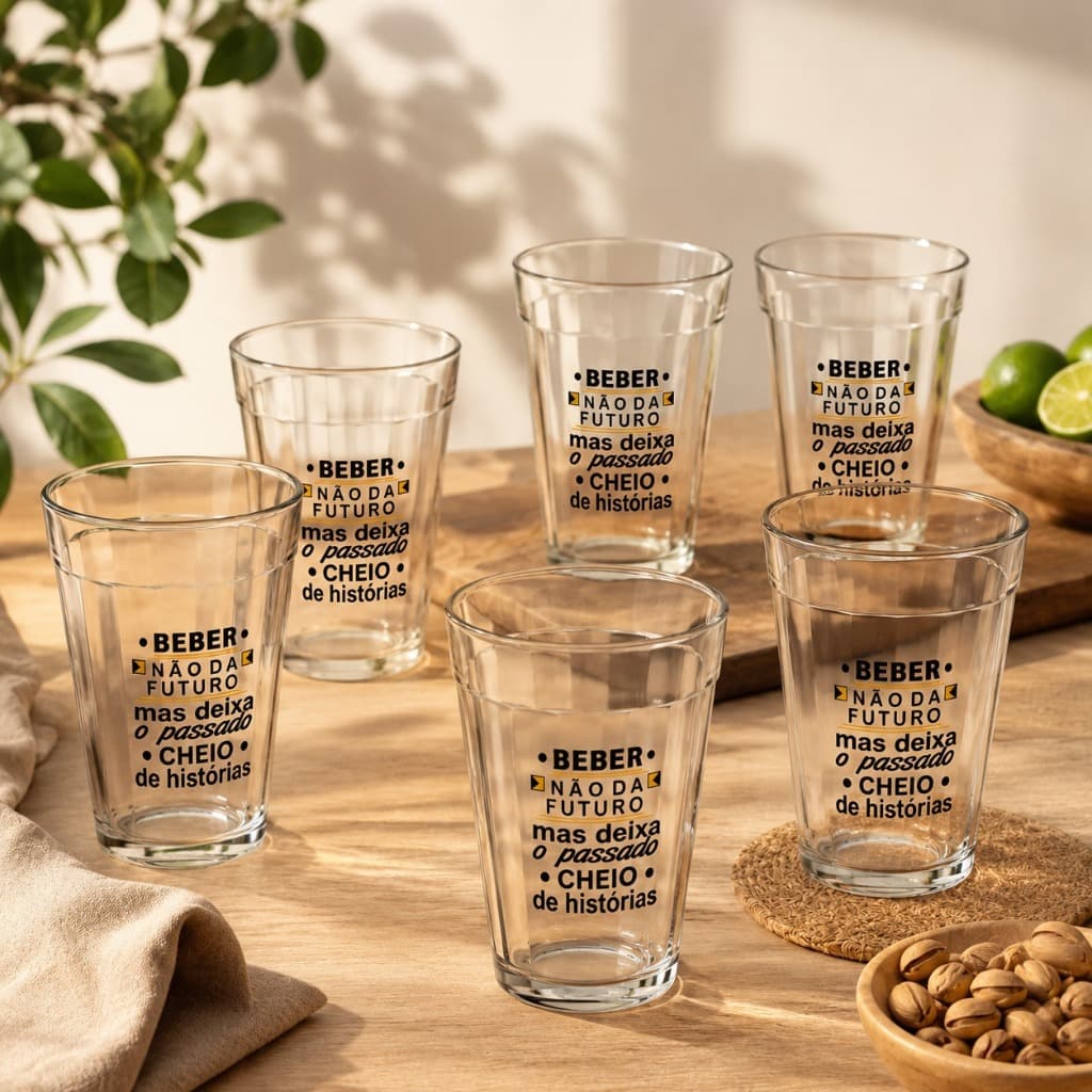 Kit 6 Copos Vidro Frase Beber Não Dá Futuro Barzinho