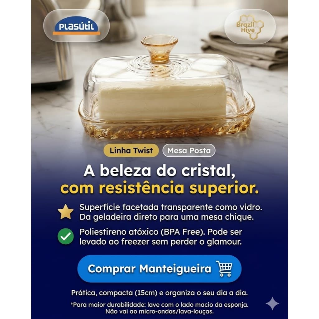 Manteigueira com Tampa Twist Plástico Amarelo Âmbar Plasútil