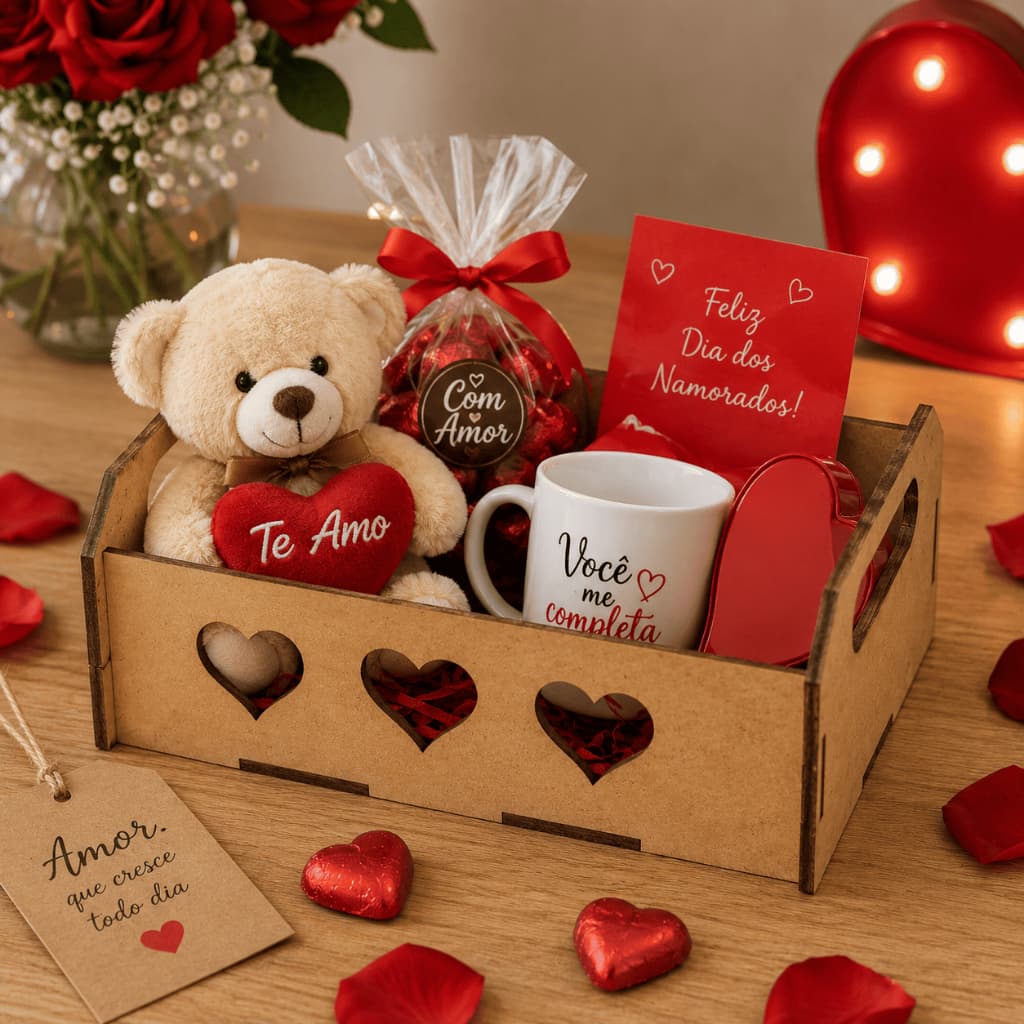 Kit 5 Caixote Mdf Coração 15x10 Mini Cestinha para Lembrancinha Decoração Aniversário