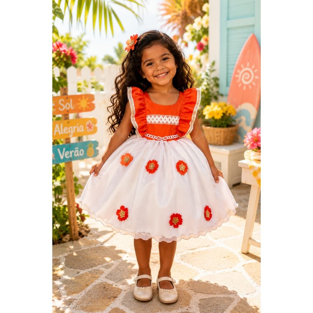 Vestido Moana Infantil Festa Luxo Temático Aniversário Menina de 1 a 8 anos