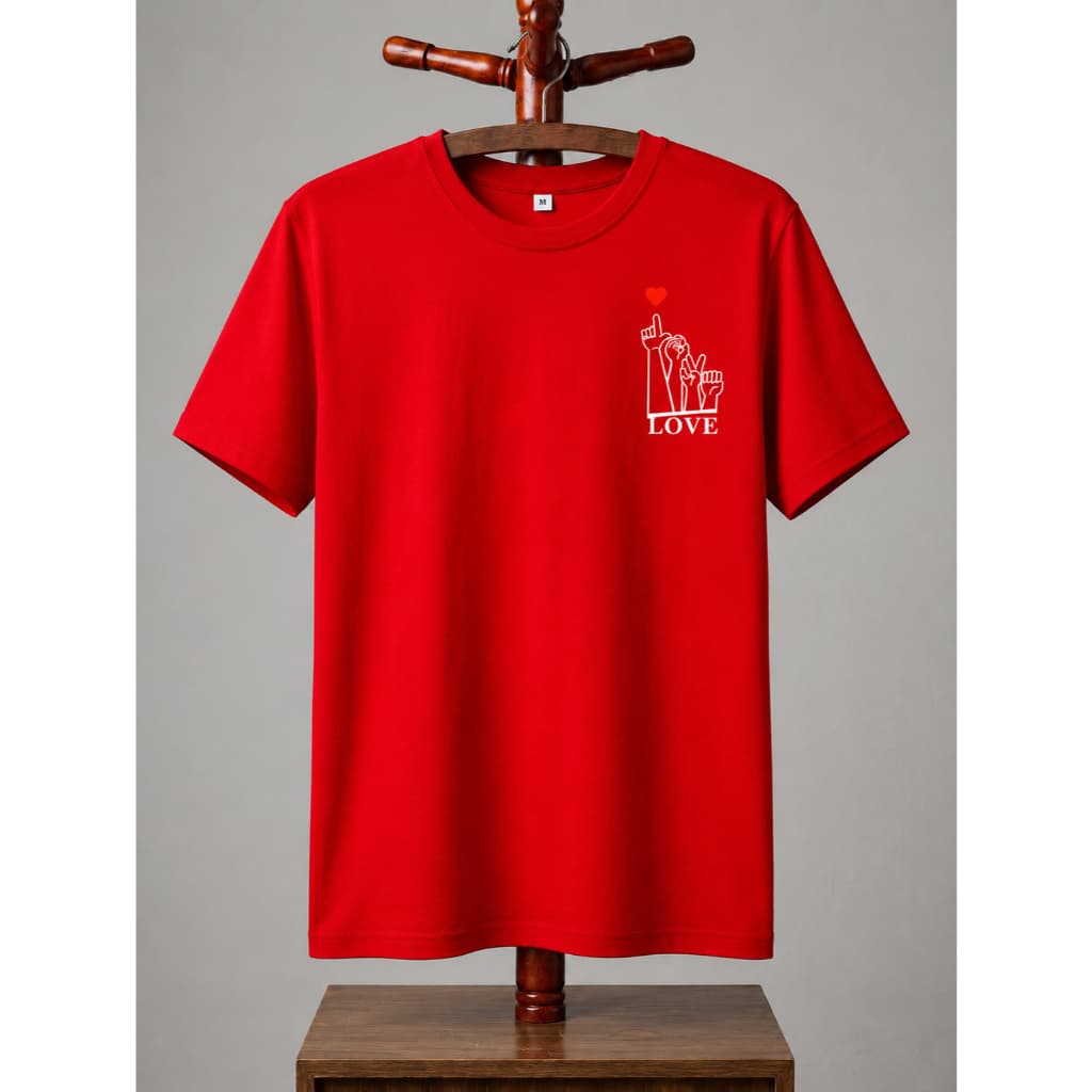 LOVE Vermelha Camiseta Usual Básica Prática Confortável Multiuso Colorida Amor Libras Primavera Verão Outono Inverno DTF