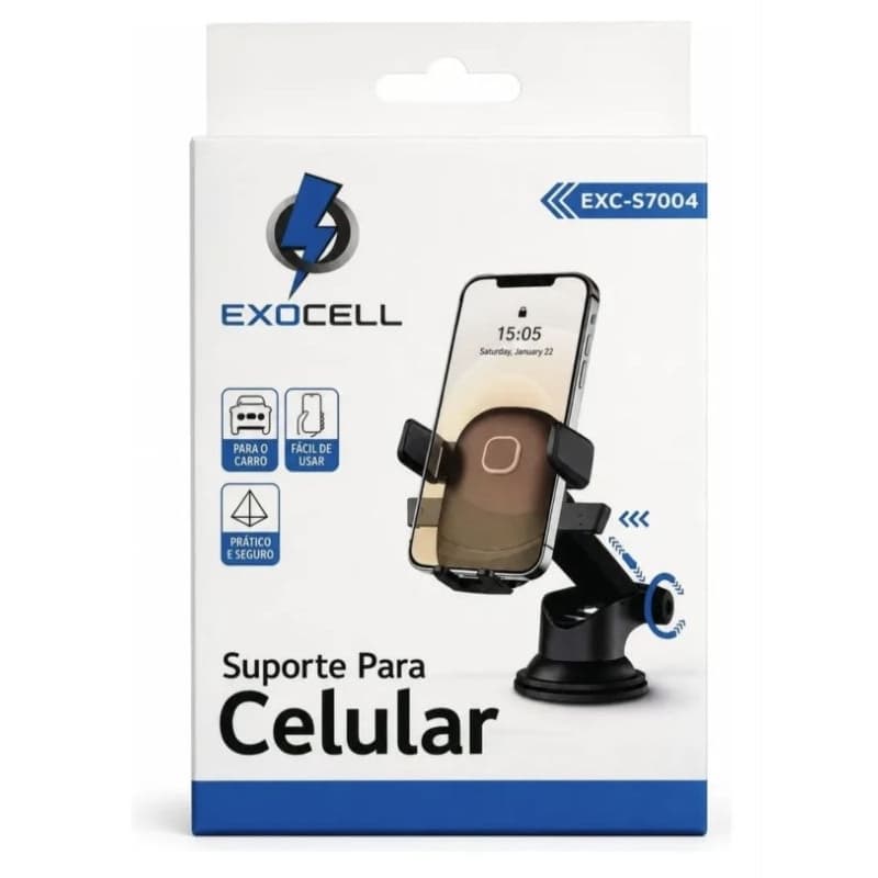 Suporte Celular Veicular Exocell EXC-S7004 Universal com Ventosa de Alta Sucção e Rotação 360 Graus