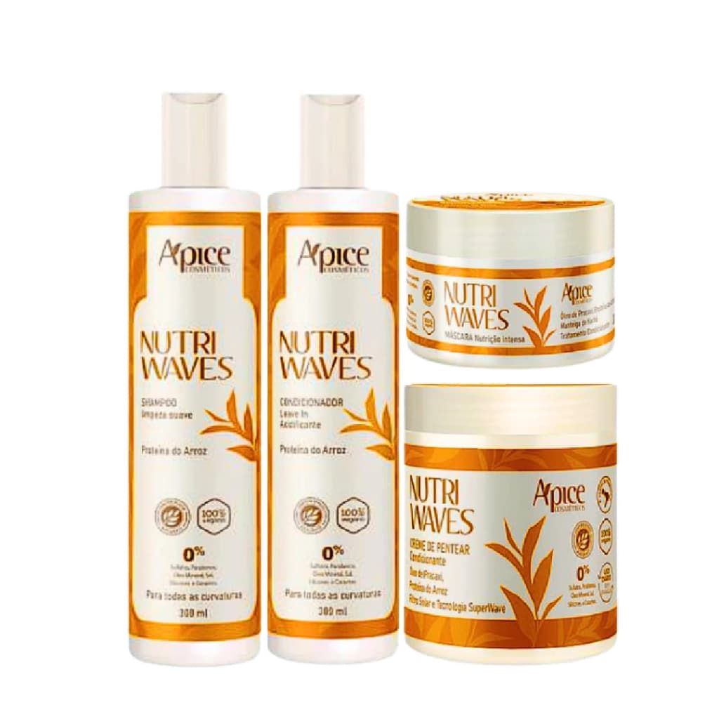 Apice Kit Nutri Waves Onduladas - Shampoo, Condicionador, Máscara e Creme de Pentear 500g 4 Itens