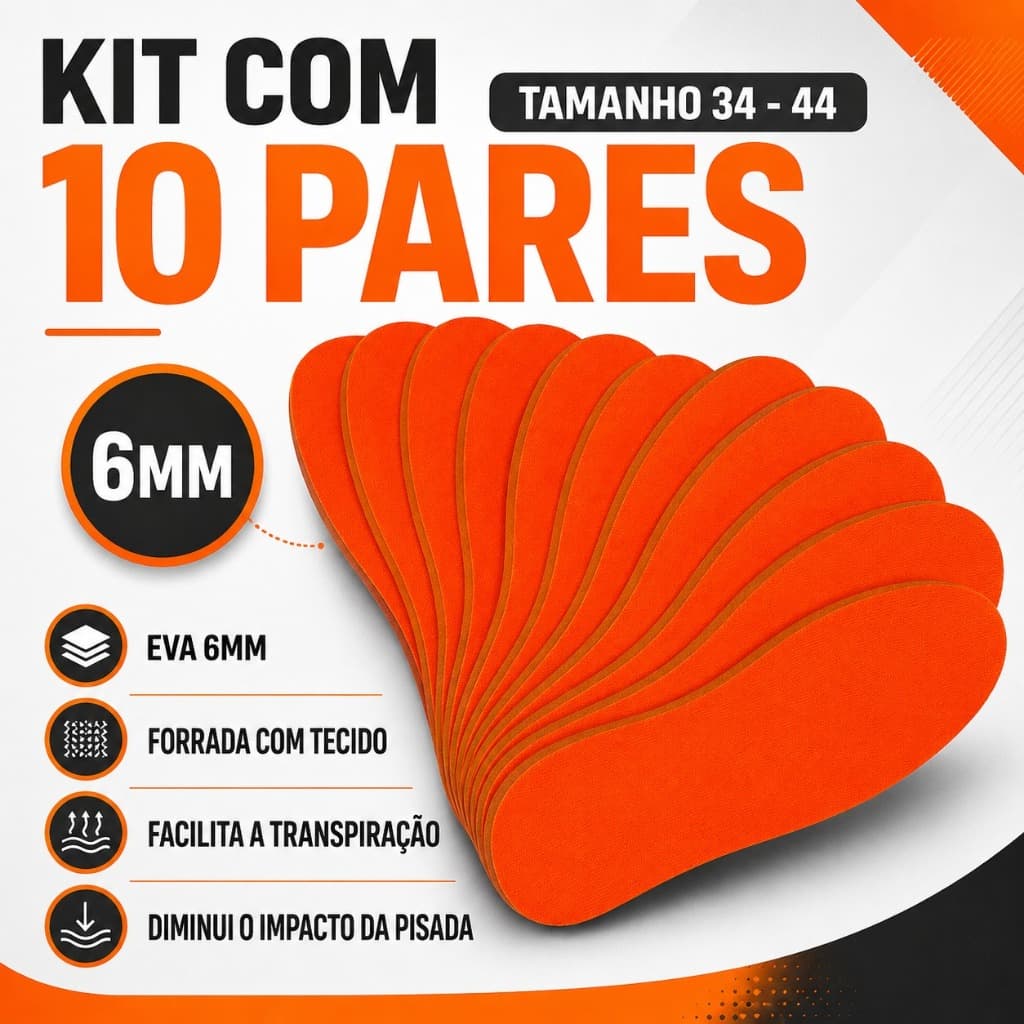 KIT 10 PAR DE PALMILHA EVA 6MM PARA TÊNIS,SAPATO,BOTA,CHUTEIRA,SAPATILHA MACIA,CONFORTAVEL FEMININO E MASCULINO DO 34-44