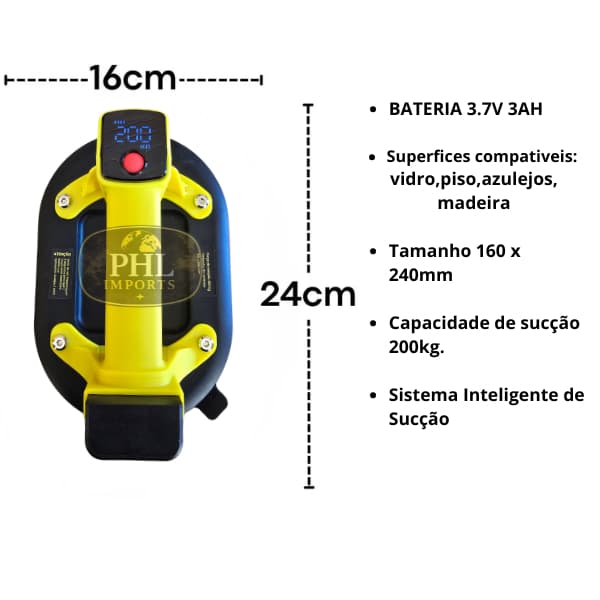 Ventosa Elétrica Automática Recarregável 200kg Com Display Digital Para Vidro Porcelanato Azulejo