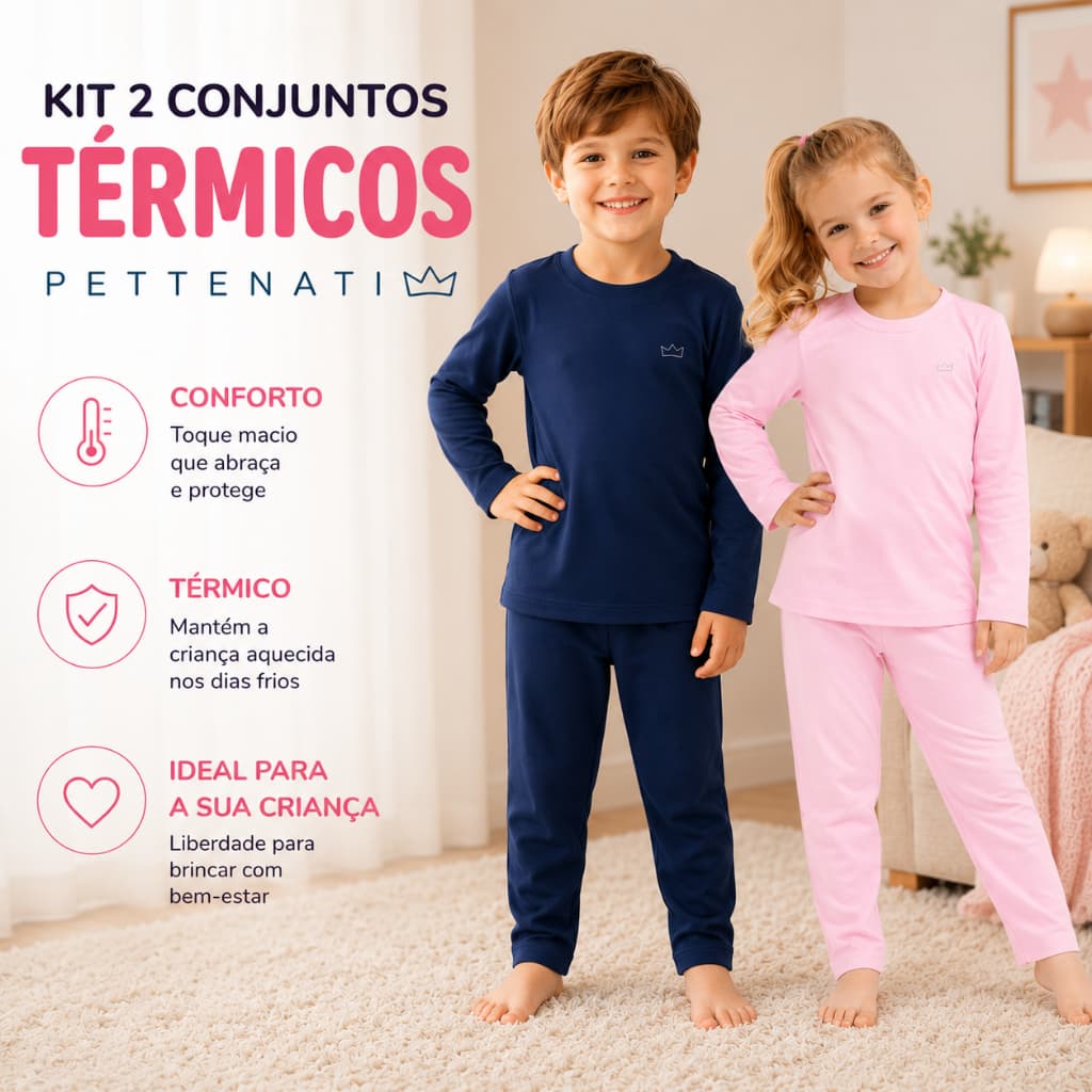 Kit 2 Conjuntos Térmicos Infantil  Inverno Frio Segunda Pele  Blusa E Calça Peluciada Pettenati