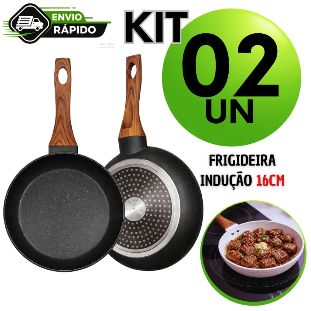 Frigideira 16CM Antiaderente Preta Bege Não Usa Óleo Cerâmica Branca e Preta Fundo Triplo Premium