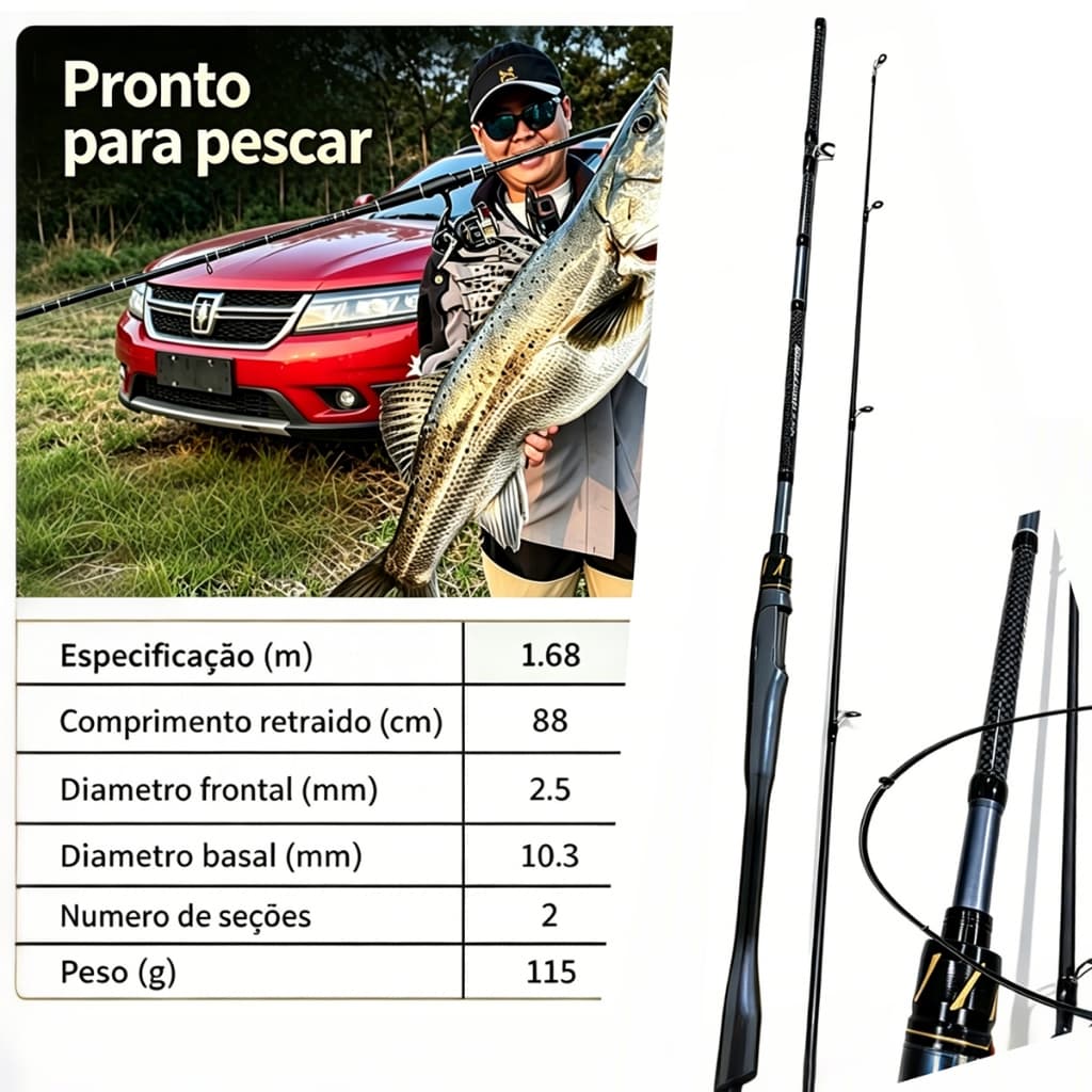 Vara de Pesca Spinning 1.68M Fibra de Carbono Profissional Leve e Sensível para Pesca de Isca Vara de Pesca Spinning