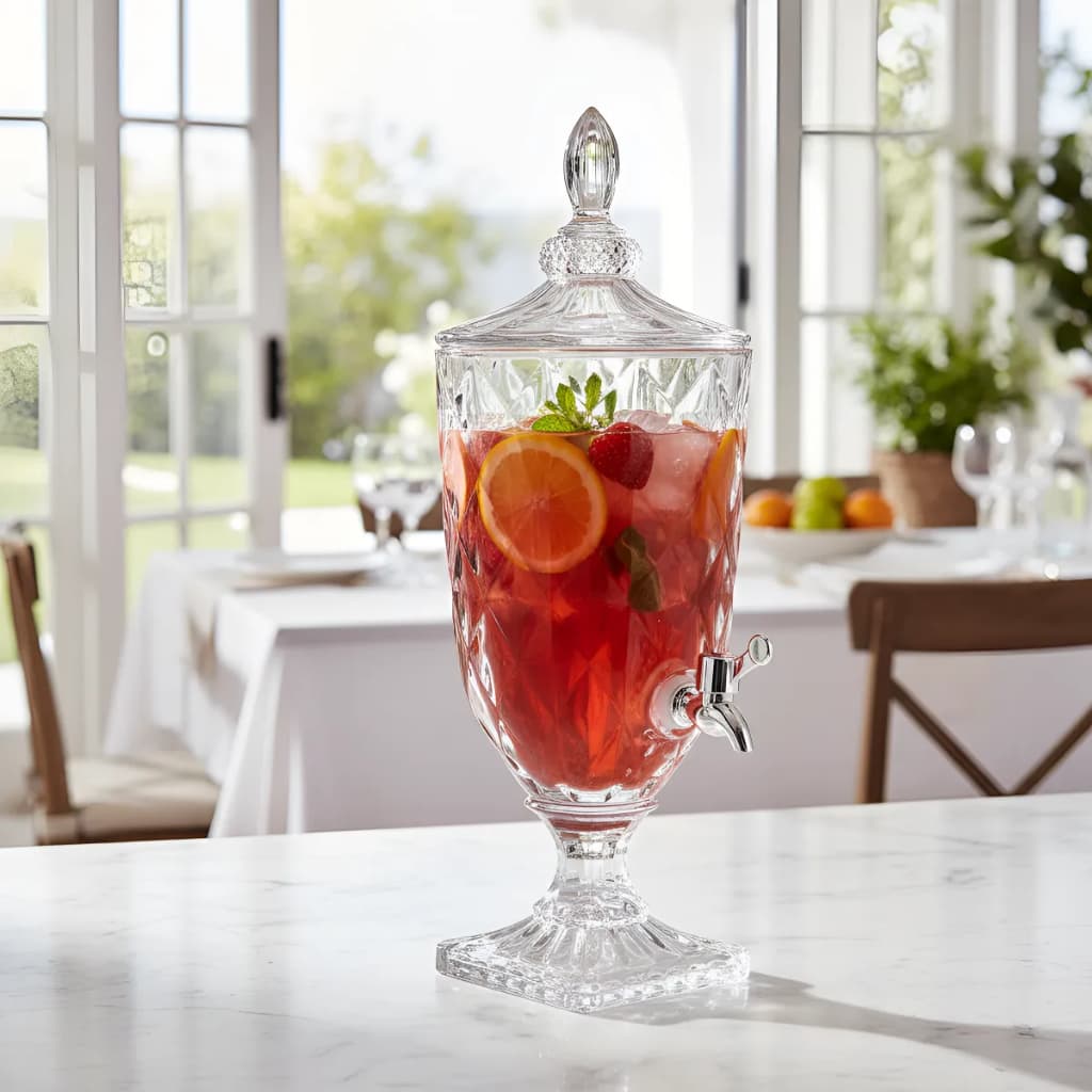 Suqueira Jarra de Vidro Cristal 3L com Torneira e Tampa- Design Sofisticado  Diamond Água Saborizada