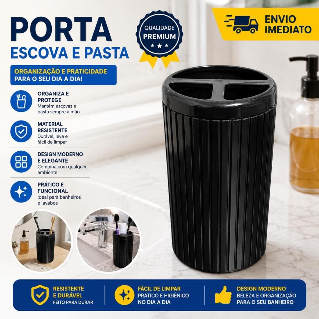 Porta Dispenser Organizador Escova Pasta de Dente Plástico Milenius
