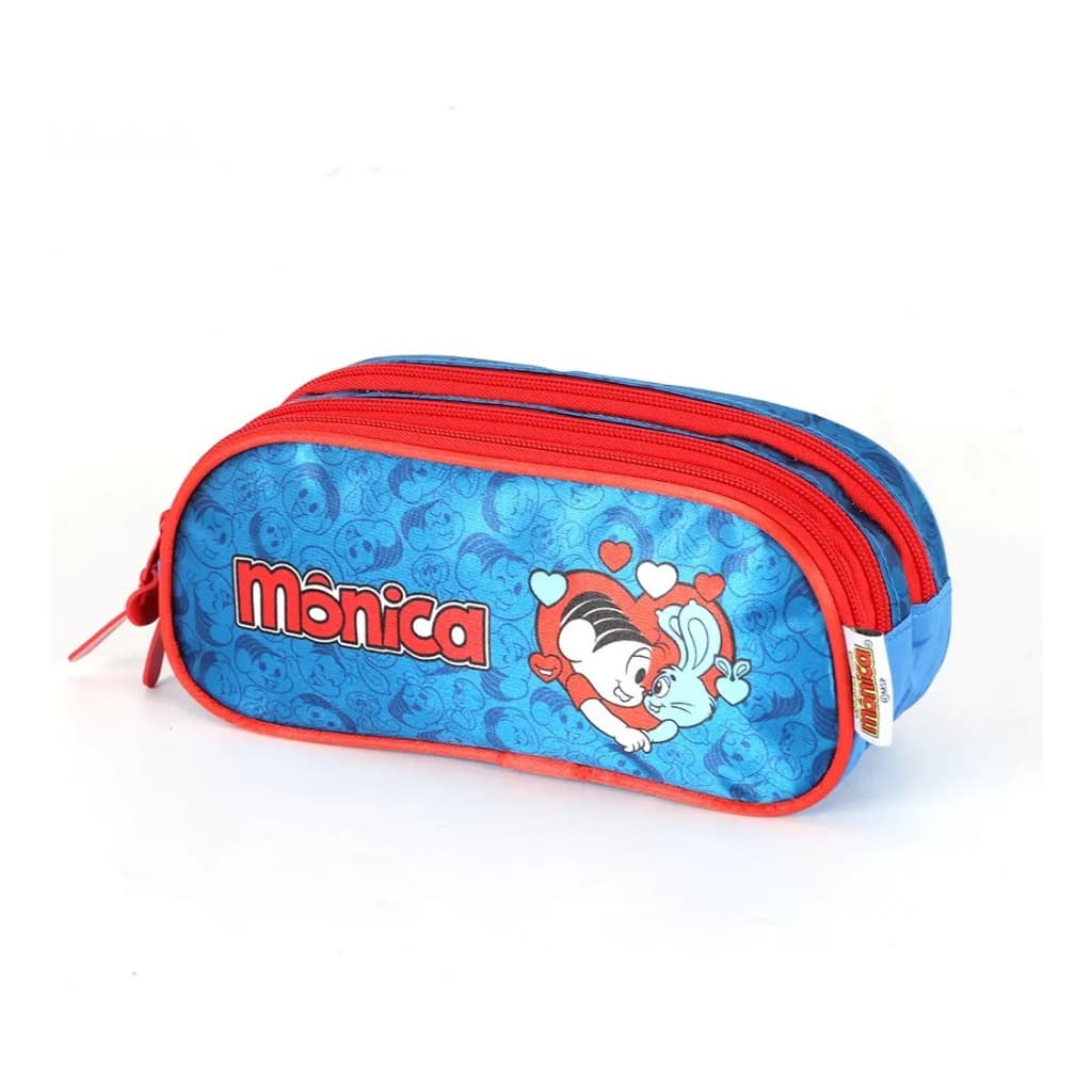 Estojo Triplo Grande Escolar Infantil Mônica Cor Azul Luxcel Original