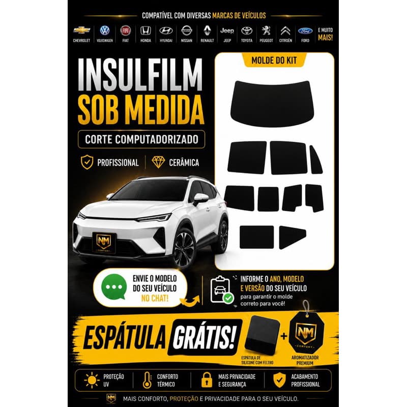 🛡️ Película Insulfilm Nano cerâmica - Profissional Premium Poliéster – Sob Medida! 🛠️ (Espátula Incluso)