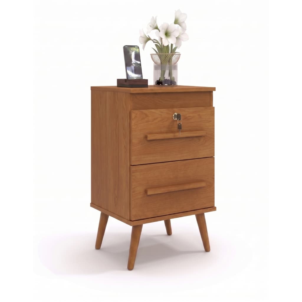 Mesa De Cabeceira Box 2 Gavetas Retrô Com Chave Quarto Cor Canelato