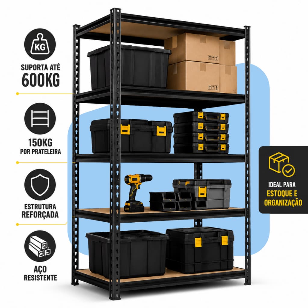 Estante Organizadora com 4 Prateleiras de Madeira, Suporta 600kg, Estrutura de Aço Reforçada para Cozinha e Sala