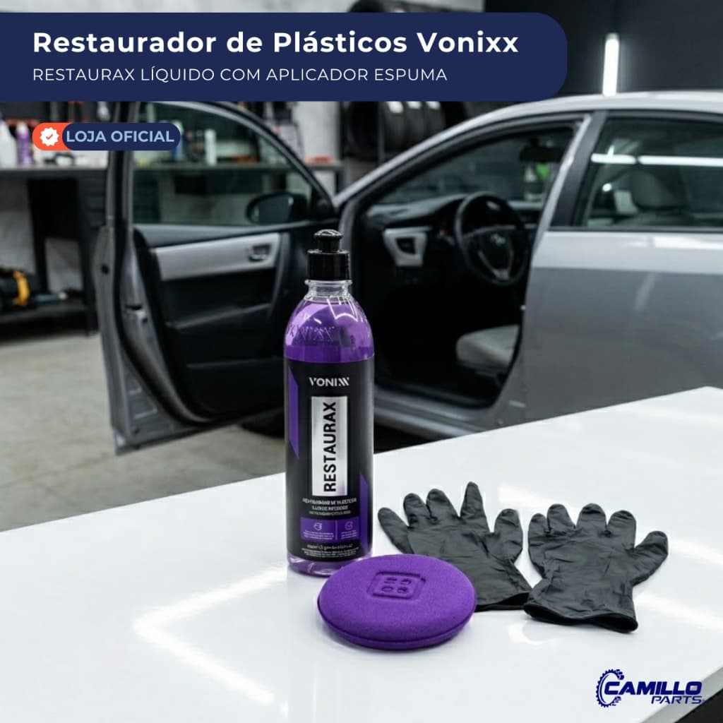 Restaurador Plásticos Vonixx Restaurax 500ml Aplicador Espuma Luva Limpeza Carro