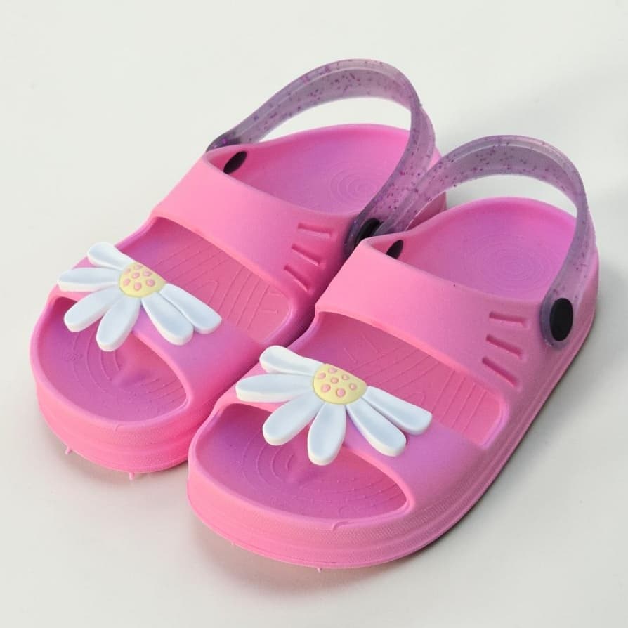 Sandália Infantil Menina Papete Menina Rosa Flor Confortável e Antiderrapante