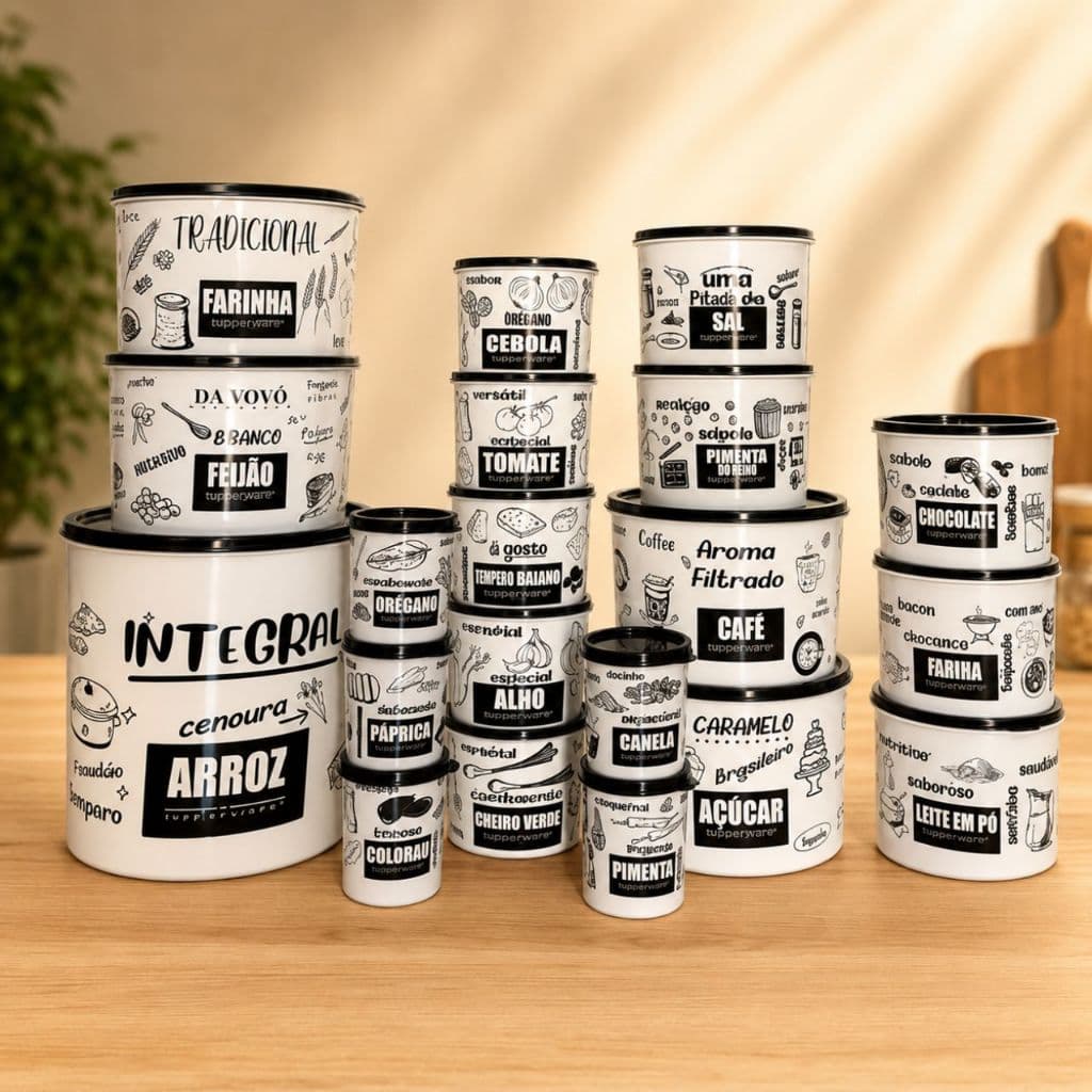 Kit Potes Mantimentos Personalizado 20 Peças Plastico decorado Alimento Cozinha