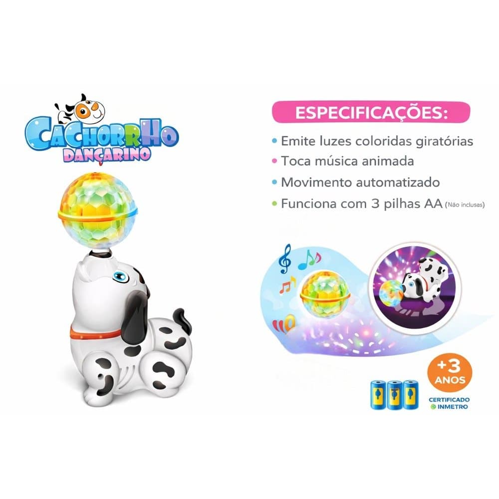 Brinquedo Cachorro Dançante Com Bola Giratória Emite Som e Luz Movimento 360 Brinquedo Interativo dog music