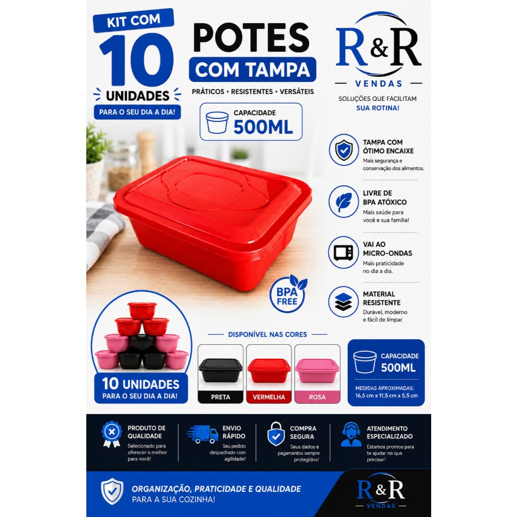 Potes Para Cozinha 500ml Kit com 10 unidades