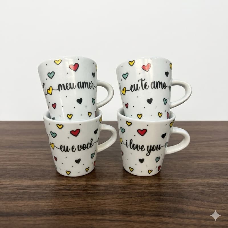 Kit Canecas Faixa Namorado Frases 120ml Xícara Café Chá Porcelana Personalizada Presentei Seu Amor