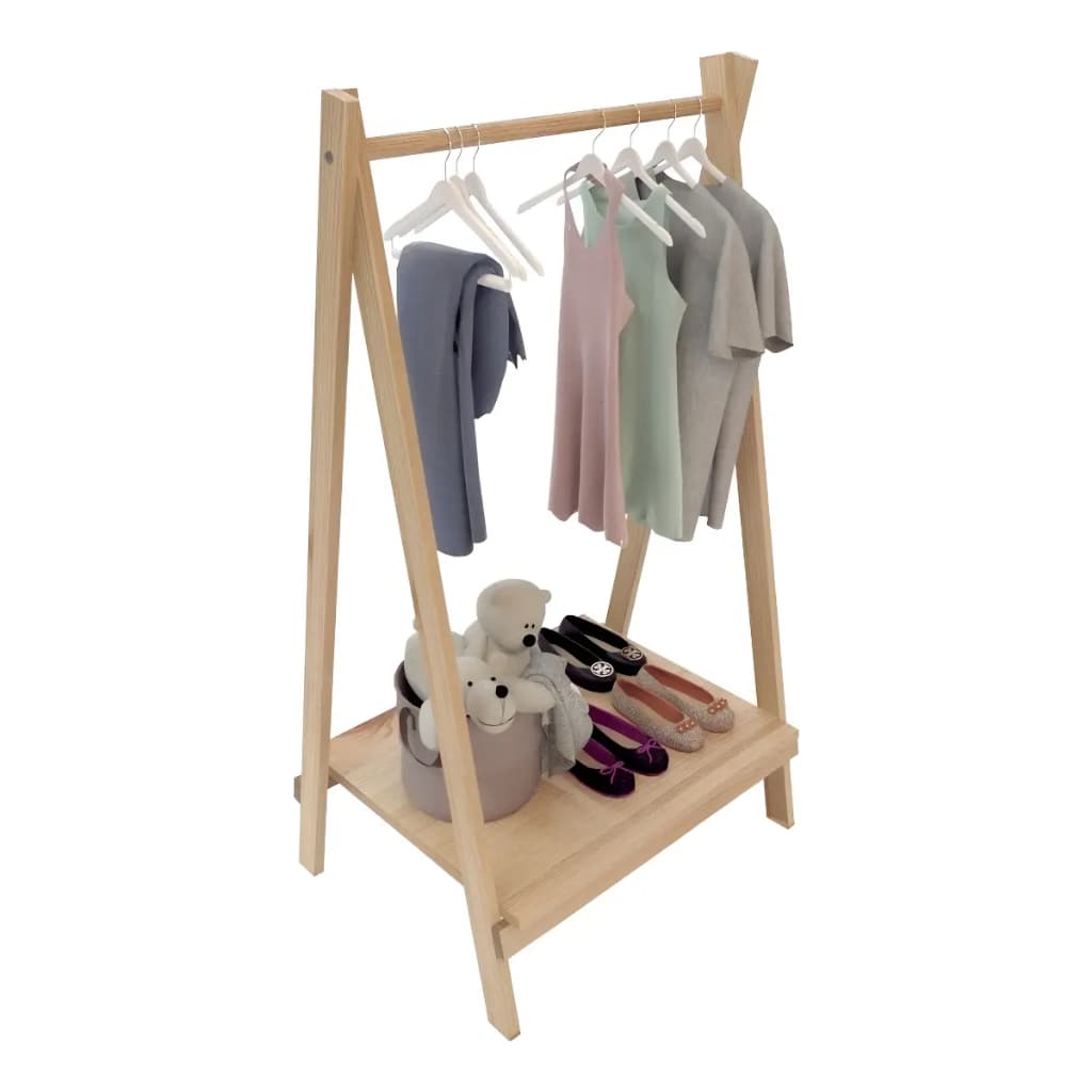 Arara Cabideiro Infantil Montessori Madeira Pinus 89x35x56cm Organizador De Roupas Quarto Criança
