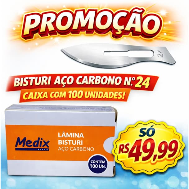 Lâmina De Bisturi Caixa com 100 unidades N24 Aço Carbono - MEDIX