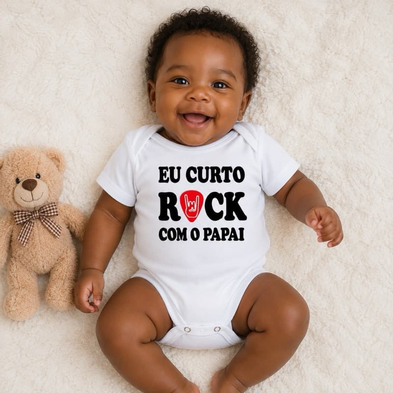 Body Bebê Personalizado Frase Eu Curto Rock com o Papai Presente Criativo Infantil