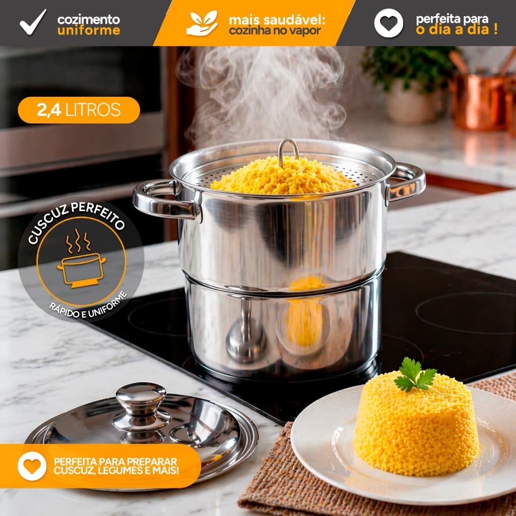 cuscuzeira inox 2,4L tradicional nordestina panela cuscuz