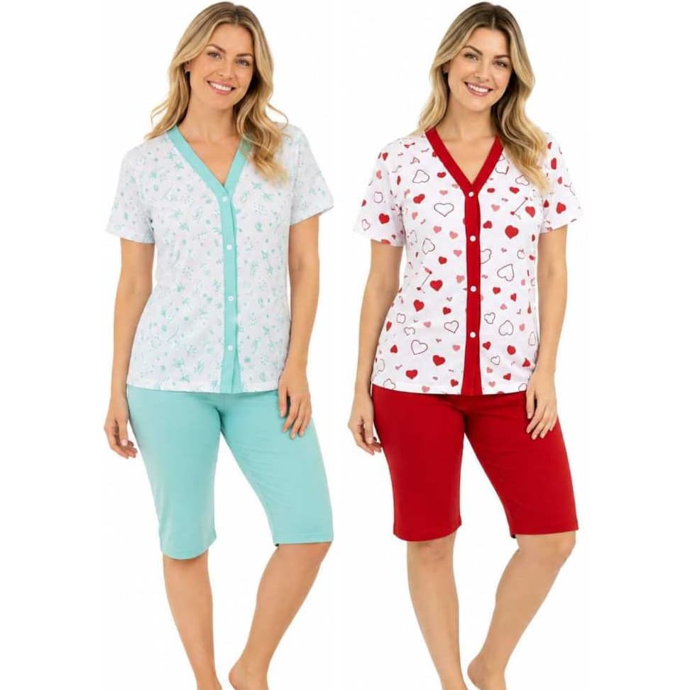 Pijama Meia Manga pescador Kit 2 conjuntos pós Cirúrgicos, Amamentação, Roupa Dormir
