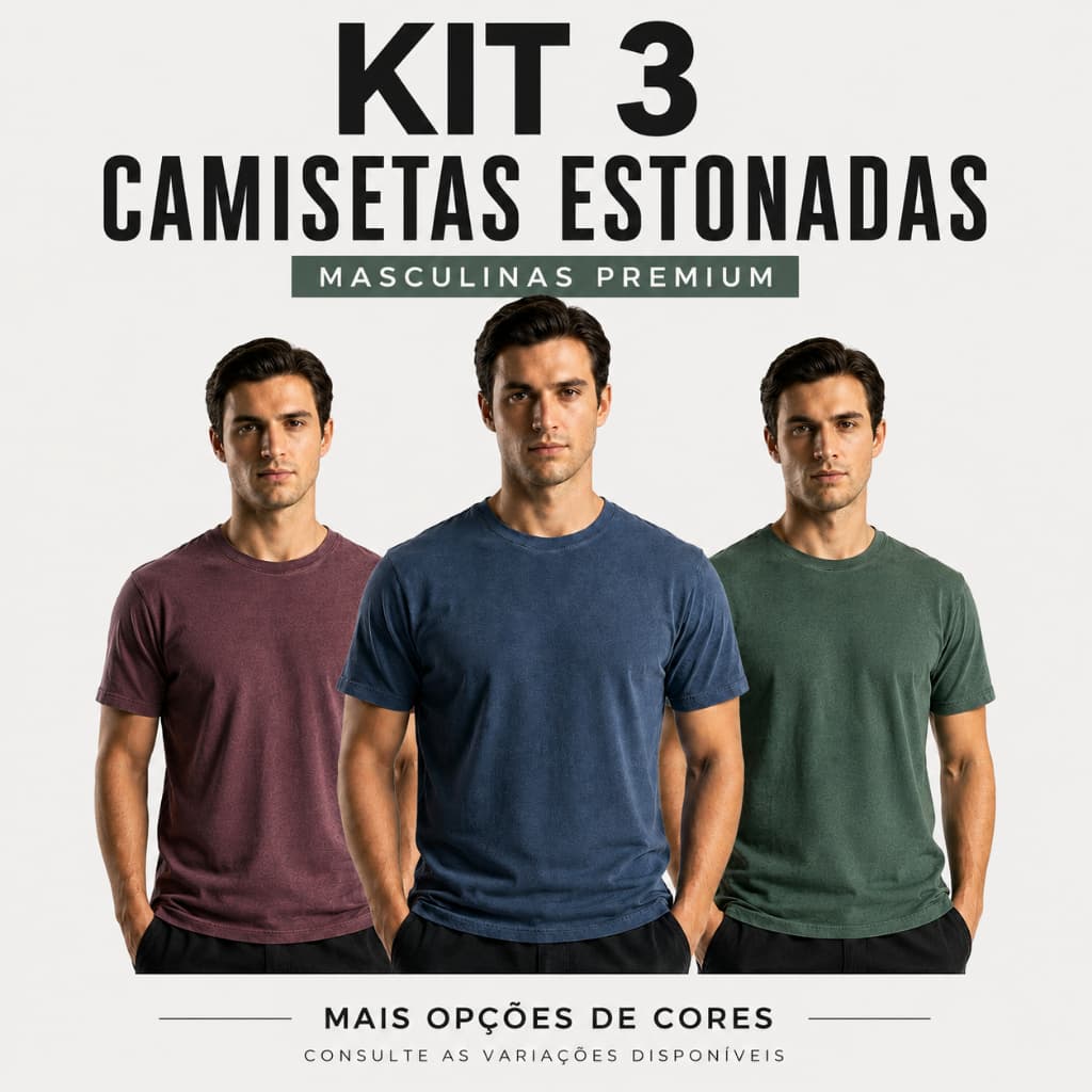 Kit 3x Camisetas Estonadas Masculinas | Lisa | Stonewear