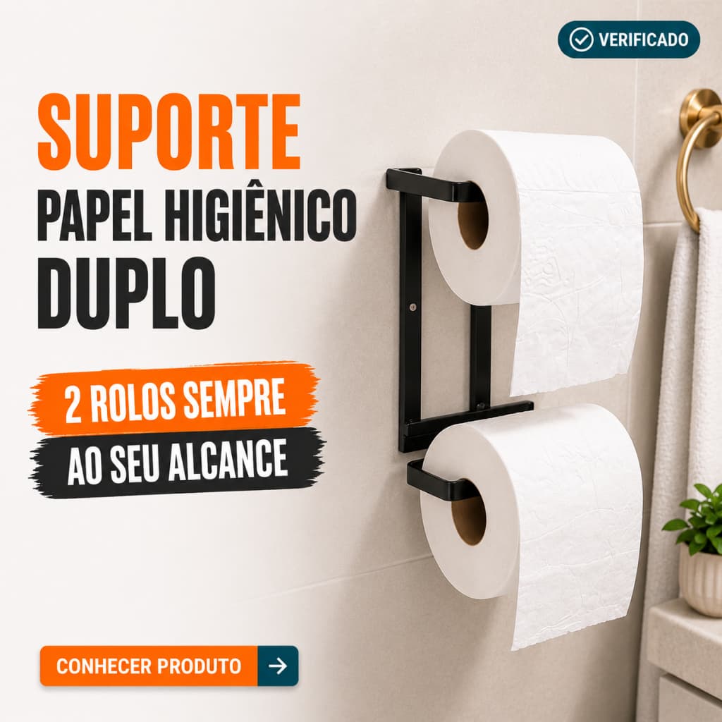 Suporte Papel Higienico Duplo Parede 2 Rolos Banheiro Preto Dourado Organizador Luxo Decoracao