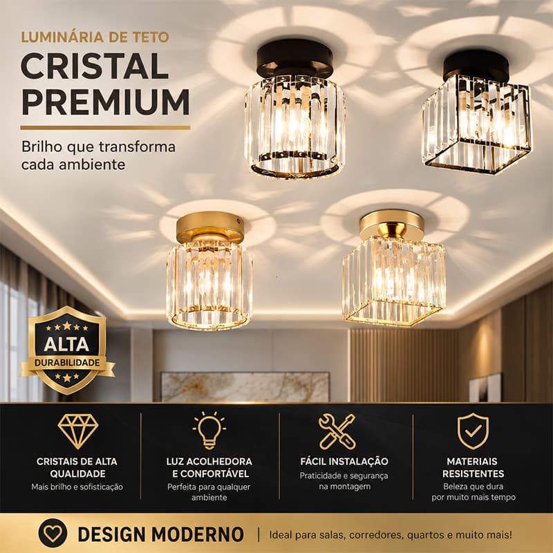 Lâmpada de Teto de Cristal para Corredor e Entrada Luz de Ambiente com Efeito de Luz Artística 110V-220V E27