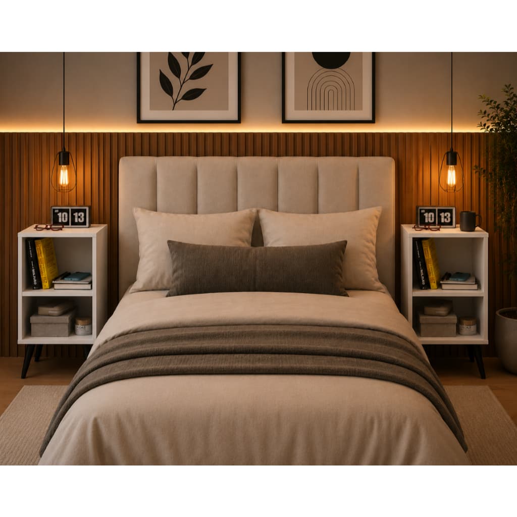 Kit 2 Mesas de Cabeceira Charme para Quarto Retrô Multiuso Branco Cinza Off White Fendi Preto