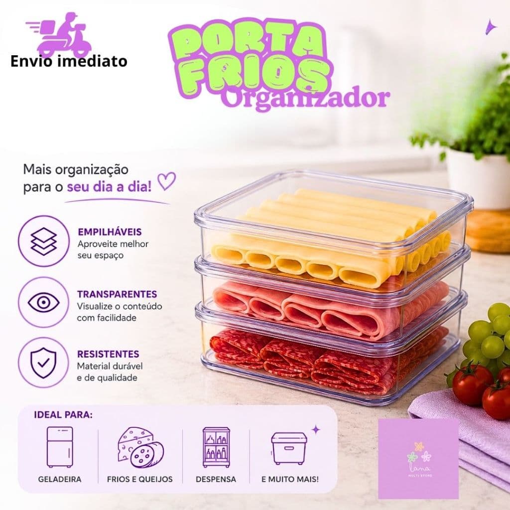 Porta Frios Organizador Triplo Empilhável Transparente Acrílico