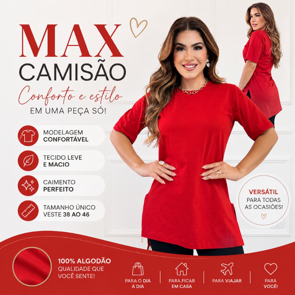 Max T-shrt  Camisetão Feminina Blusa Lisa Oversized Tshirt Academia 100% Algodão Premium